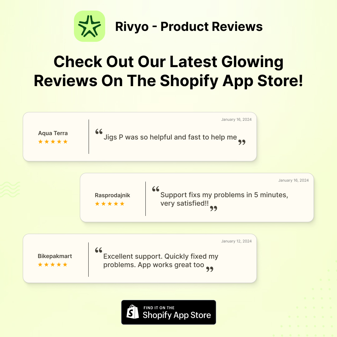 🚀 Thrilled to Share! ⭐️ Rivyo Product Reviews App is Winning Hearts. Check Out Our Latest Glowing Reviews on the @Shopify App Store!

Try for Free: apps.shopify.com/rivyo-product-…

#CustomerExperience #Rivyo #Shopify #ProductReviews #CustomerSatisfaction #EcommerceStore #WebContrive