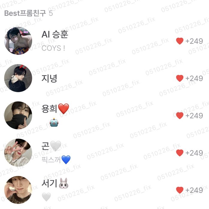 씨아엑 .. 게임 진짜 잘하는 그룹이다아아
너무 어려워서 이때까지 머리 싸매고 고민해본 결과
제가 내린 답은 .ᐟ.ᐟ.ᐟ.ᐟ.ᐟ

BX -> 현석
승훈 -> 배진영
용희 -> 승훈
배진영 -> 용희
현석 -> BX

입니댜😻 폴라 내게 오라♡ʾʾ
 #프롬CIX