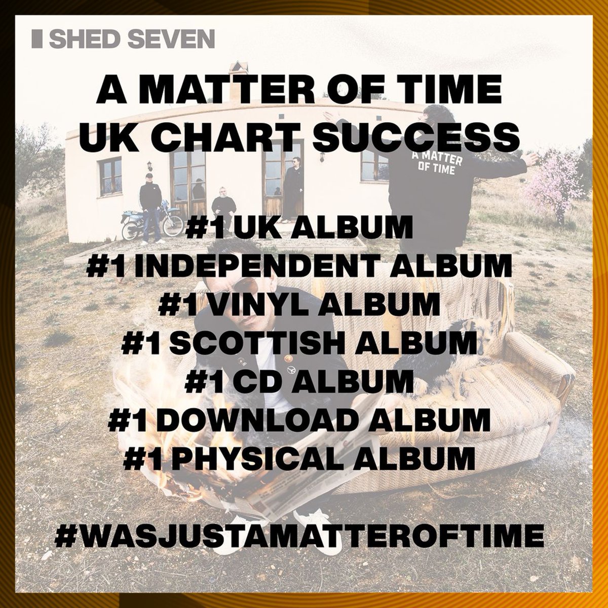 What a week for York rockers @ShedSeven, who spent it atop the @OfficialCharts Album Chart. It was just ‘A Matter of Time’!

The UK No.1 was mixed by Cenzo Townsend and mastered here by @FrankArkwright1. 

📷 Jade Vowles 

Listen | spoti.fi/48XPksM

#WasJustAMatterOfTime