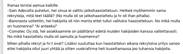 KorhonenMla's tweet photo. Hyvä esimerkki siitä, miten jotkut firmat ja vuokrafirmat kohtelevat työnhakijoita!
#Adecco #Comatec #vuokrafirmat #työnhaku #työhaastattelu #duunarit #työttömyys #STOPnyt https://t.co/mlp79cbtBW