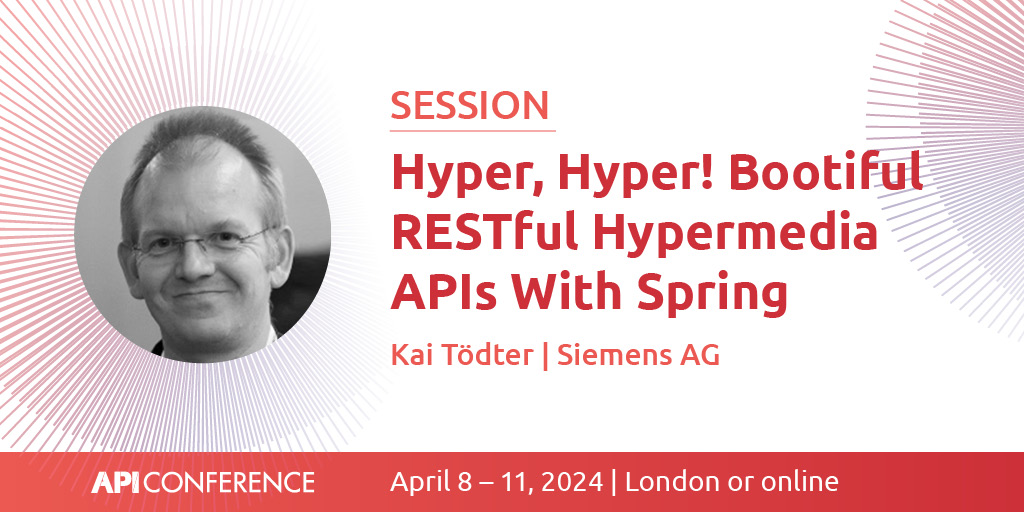 API Conference 2025 (@api_conference) on Twitter photo Discover the simplicity of crafting RESTful Hypermedia APIs with Spring alongside <a href="/kaitoedter/">Kai Tödter 🎹📷</a>! Dive into Spring Data REST & Spring HATEOAS, explore HAL, and see how HAL-FORMS leverages hypermedia semantics. Don't miss the demos and source code!
▶️ ow.ly/z4Xu50QppGy ◀️ Discover the simplicity of crafting RESTful Hypermedia APIs with Spring alongside <a href="/kaitoedter/">Kai Tödter 🎹📷</a>! Dive into Spring Data REST & Spring HATEOAS, explore HAL, and see how HAL-FORMS leverages hypermedia semantics. Don't miss the demos and source code!
▶️ ow.ly/z4Xu50QppGy ◀️