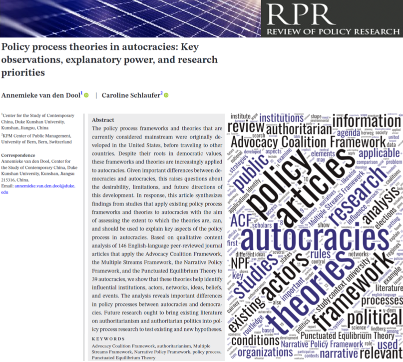 New in RPR! A. van den Dool (@PubPolicyChina) and @CSchlaufer summarize the results of studies that apply frameworks and theories of policy processes to autocracies. @WileyPolitics @PolicyStudies @STEP_APSA onlinelibrary.wiley.com/doi/epdf/10.11…