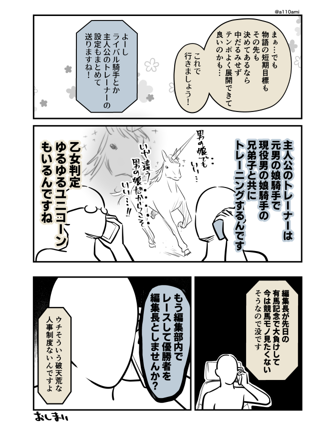 新連載を考える漫画家と編集のオリジナル漫画(のネーム ) ユニコーンレース編(3/3)