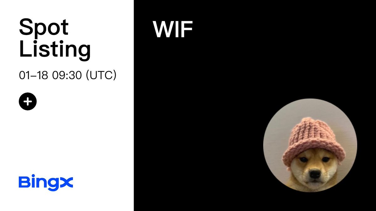📢 Spot New Listing
$WIF gets listed on #BingX! 
🔹Trading Pair: WIF/USDT
Trade Now 👉 bingx.com/en-us/spot/WIF…

$100 in WIF #Giveaway for 5 BingX fam &amp; this tweet:
✅ Follow <a href="/BingXOfficial/">BingX</a> &amp; <a href="/dogwifcoin/">dogwifcoin</a> 
✅ RT + Tag 3 friends
