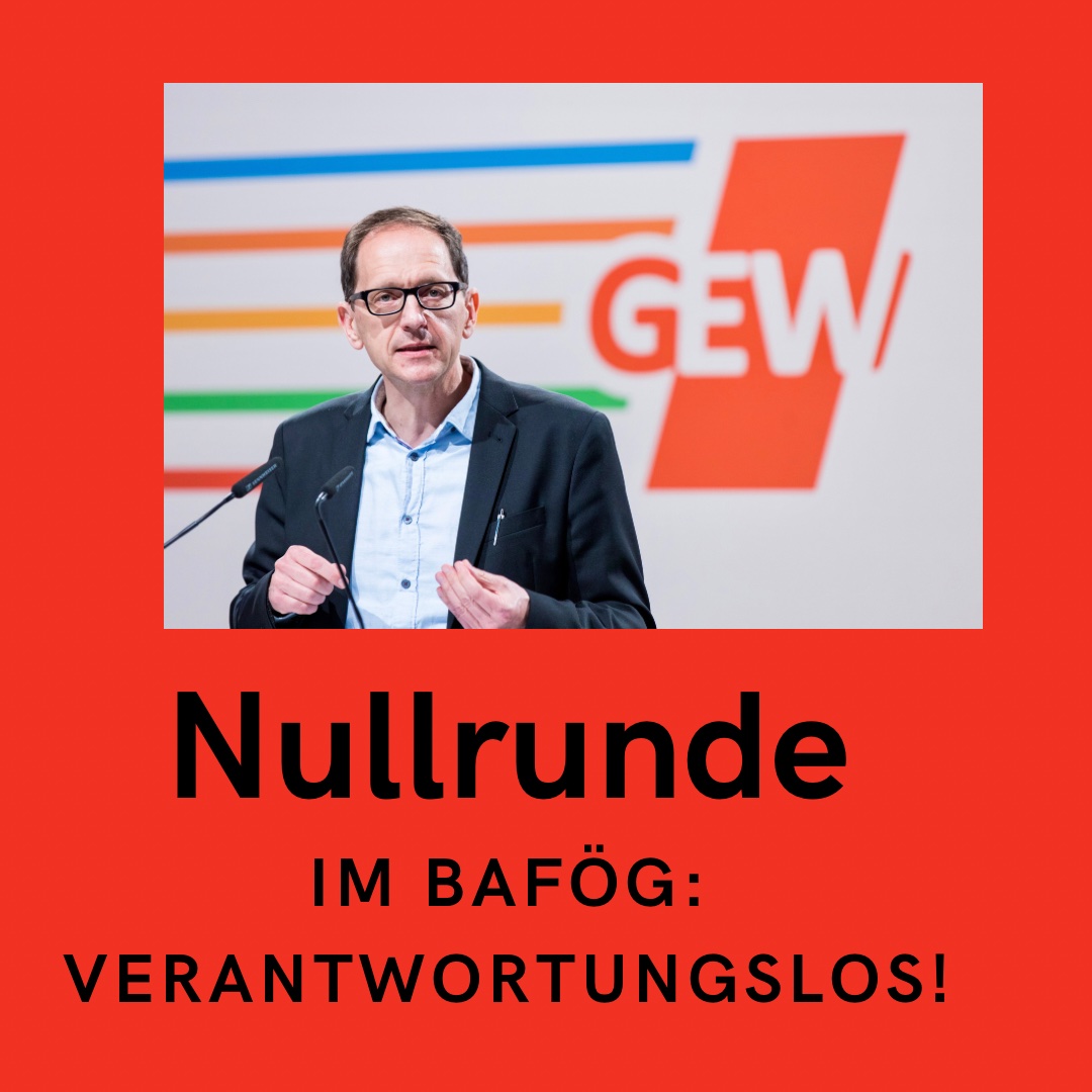 Verantwortungslos: @BMBF_Bund will Studierenden eiskalt weitere Nullrunde im #BAfoeG verordnen - obwohl sogar im Bundeshaushalt Geld für eine Erhöhung wäre. Der Entwurf gehört zurück in die Montagehalle! @fzs_ev @GEWStudis @DSW_Tweet @studisonline 👉 gew.de/presse/pressem…