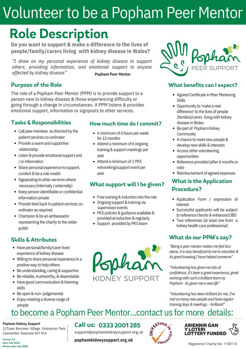TheWKRU's tweet photo. Hello all- opportunities to become a peer mentor for people with kidney disease, training and more information provided below from our colleagues at @PophamKidney - https://t.co/n9jjd67ZJS https://t.co/xTGEwGIATh