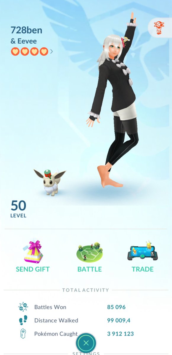 Surprised myself today when I found out that I have caught 4 mil pokemon soon!!! And then it got even weirder when I was able to open my own gift..... 
Noooo of course it was the incredible "728Ben" 💜
My own stats suck Hahahahaha