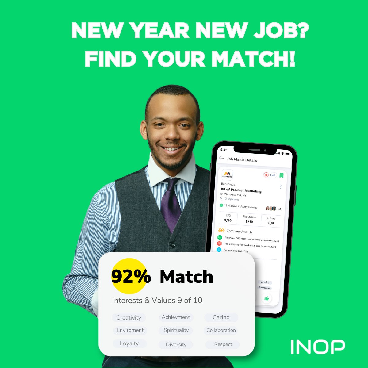 INOP_ai's tweet image. 🌐 New Year, New Job? 🚀 Explore endless possibilities with INOP 
✨ Our AI-driven matching connects you with opportunities that align with your values. 
📲 Swipe right for career satisfaction!
➡ inop.ai/Iosapp
 #INOPMatch #ValuesBasedHiring #GlobalJobs #AIProfessionals