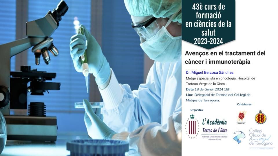 ACMTE's tweet photo. CONFERÈNCIA
Avenços en el tractament del càncer

Miguel Berzosa
Oncòleg. Hospital de de Tortosa "Verge de la Cinta"

🗓️Dijous 18/1/24 18 h
📍 Seu de les Terres de l'Ebre del Col•legi de metges de Tarragona. Passeig de l'Ebre, 24

♻️ 43è Cicle de conferències
@comtgna @icsebre https://t.co/a1p2kbe2pk