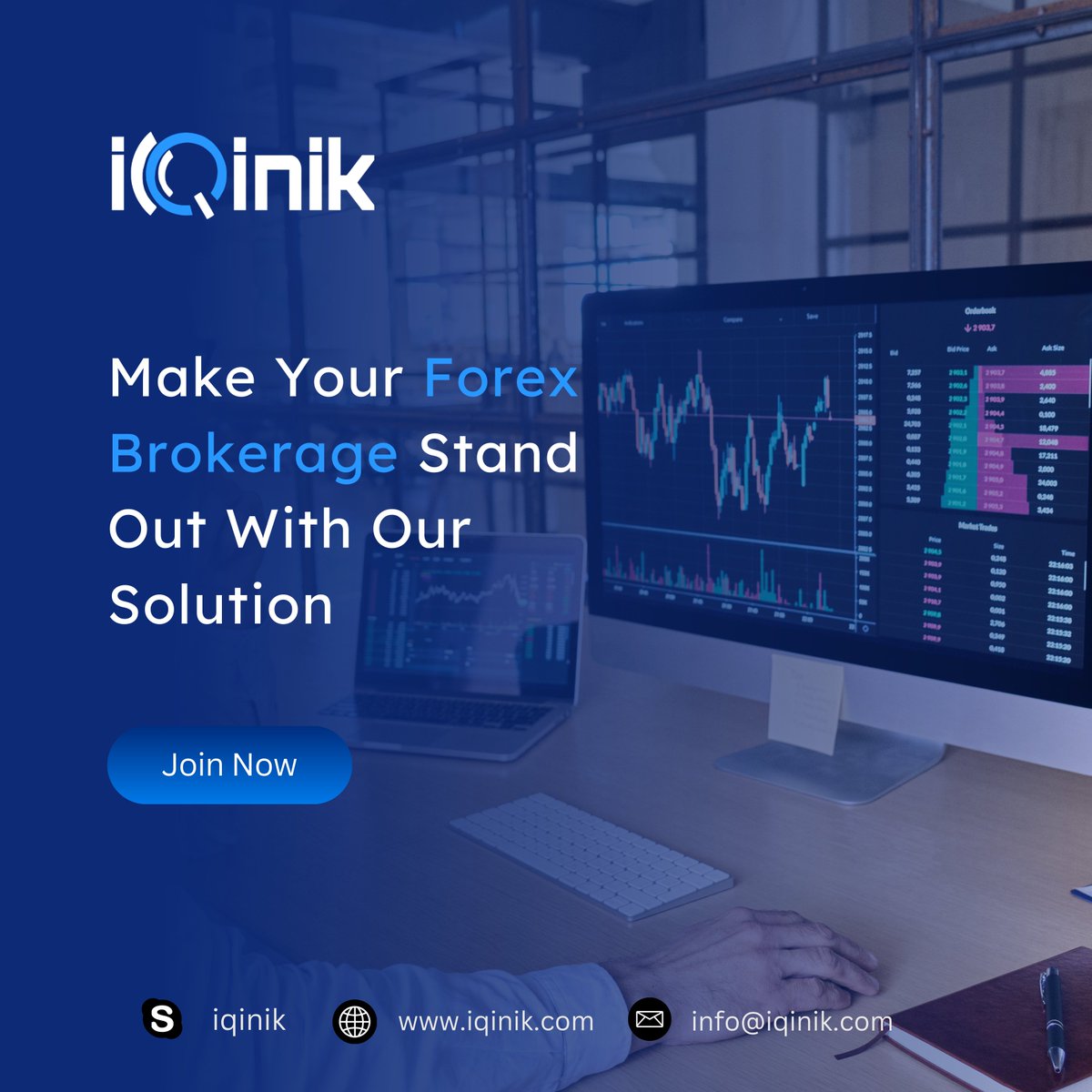 iqinik's tweet image. Elevate Your Forex Brokerage to New Heights with Our Standout Solutions! 🚀💼 #forexinnovation #standoutsolutions #businesssuccess #forexpros #innovationinfinance #futureoftrading #marketleadership #growwithus #iqinik #iqiniktechnology