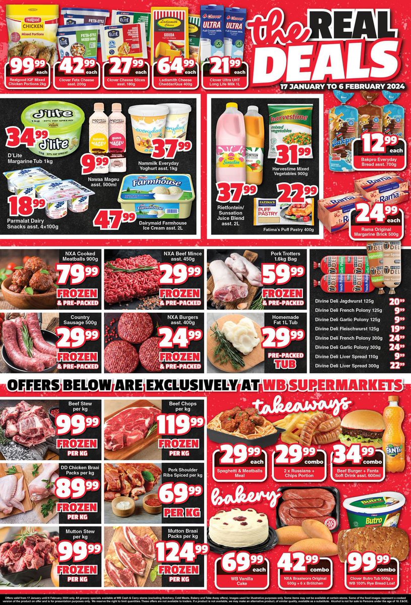 theconfidente's tweet photo. Wave goodbye to Januworry with The Real Deals at WB! Dive into discounts today at any WB Supermarket or Express Grocery Store ๐๐Special offers valid from 17 January until 06 February 2024. ๐ Hurry, while stocks last! E&OE.
#WB #WoermannBrock #WBExpress #Specials #TheRealDeals https://t.co/bKTrNencL8