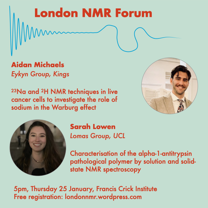 The London NMR Forum is now one week away, and we're pleased to have selected two exciting short talks from PhD students @AMMichaels @ImagingCDT and @sarahmlowen @uclmedsci. Don't forget to register (free) for access to the building: londonnmr.wordpress.com #nmrchat #londonnmr