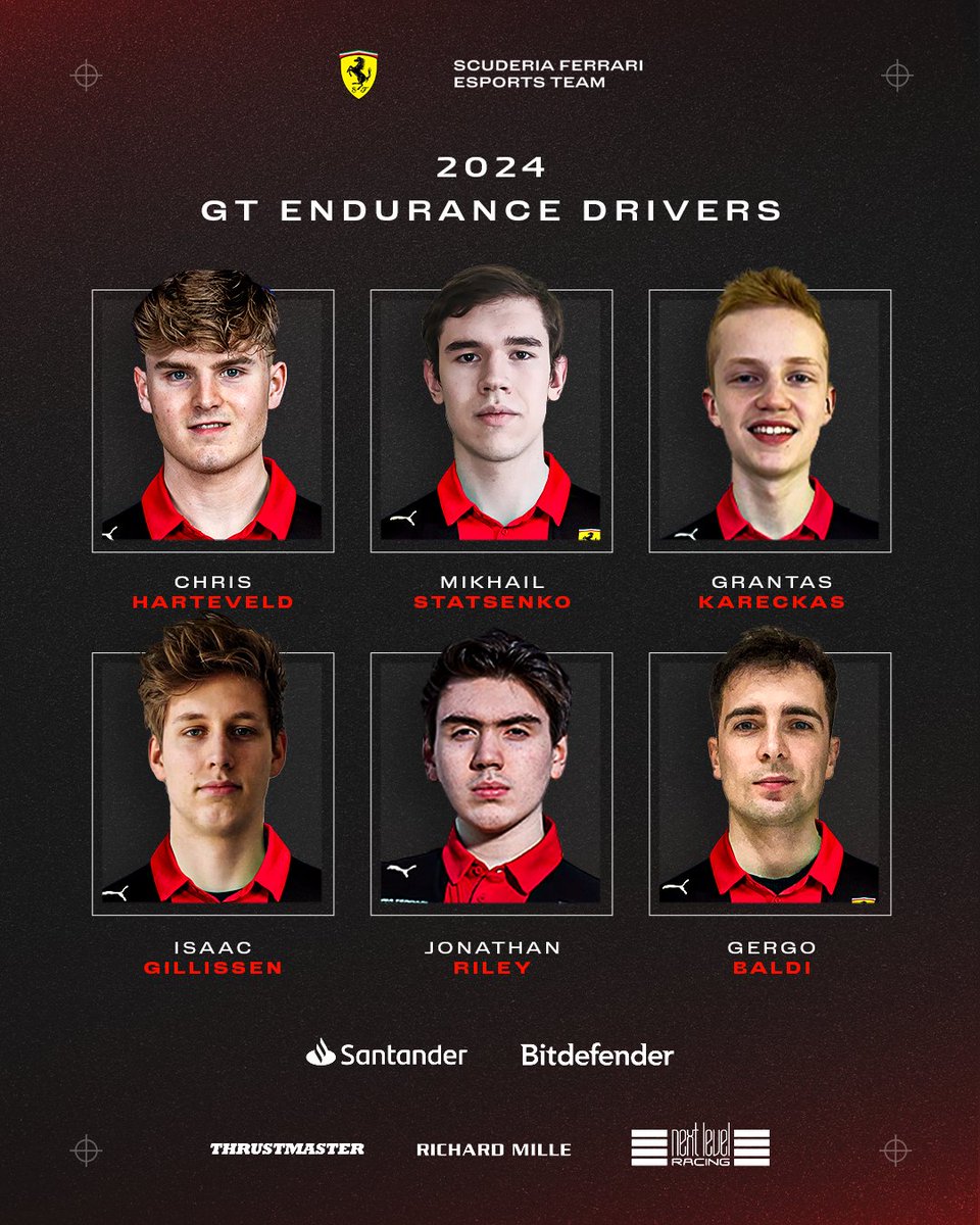 FerrariEsports's tweet photo. 🚨 BREAKING…

Our new GT Endurance drivers line up for 2024 is HERE 👏

#FerrariEsports https://t.co/epJaepoofy
