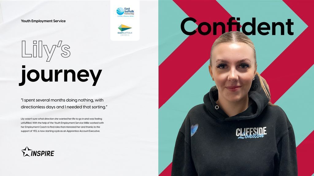 ⭐ <a href="/EastSuffolk/">East Suffolk Council</a> Council is proud to fund the Youth Employment Service as it supports people like Lily on their journey 👏 

YES is powered by <a href="/InspireSuffolk/">Inspire</a> and provides free one-to-one work coaching to support young people every step of the way.
Visit yessuffolk.co.uk