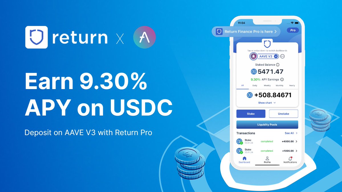 ReturnFinance's tweet photo. ๐ง Have you checked AAVE on Return Pro yet? Now returning a 9.30% APY + we take away the gas fees for supplying liquidity.๐ธ
#FutureofYield #DeFi https://t.co/pasim2tQqh