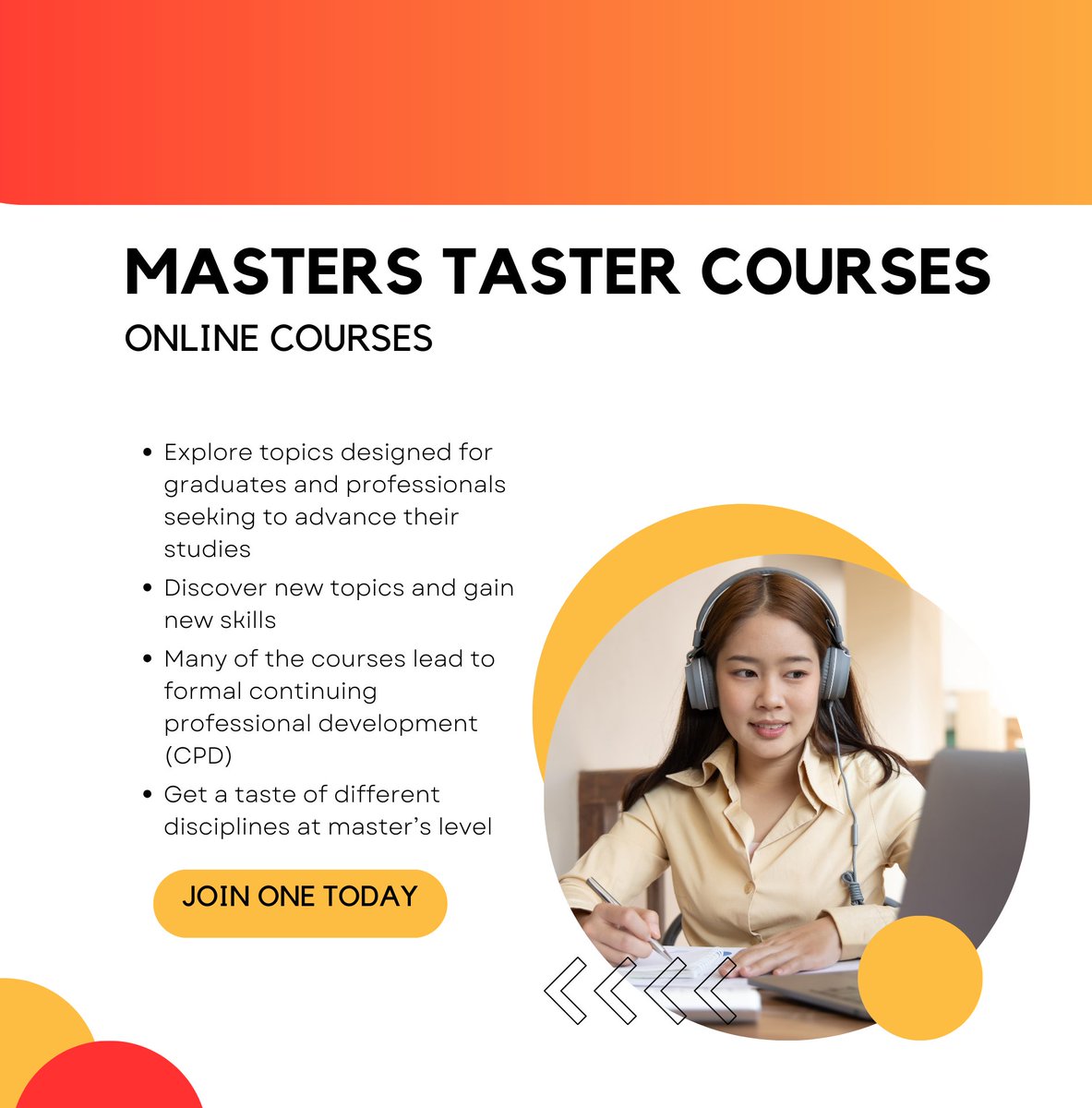 🎓 Considering a #Masters course for your next academic adventure? 
Explore our #onlinecourses tailored for graduates and professionals eager to advance their studies. Sample diverse disciplines and take your next steps into the journey of knowledge!     bit.ly/3yzBZEH