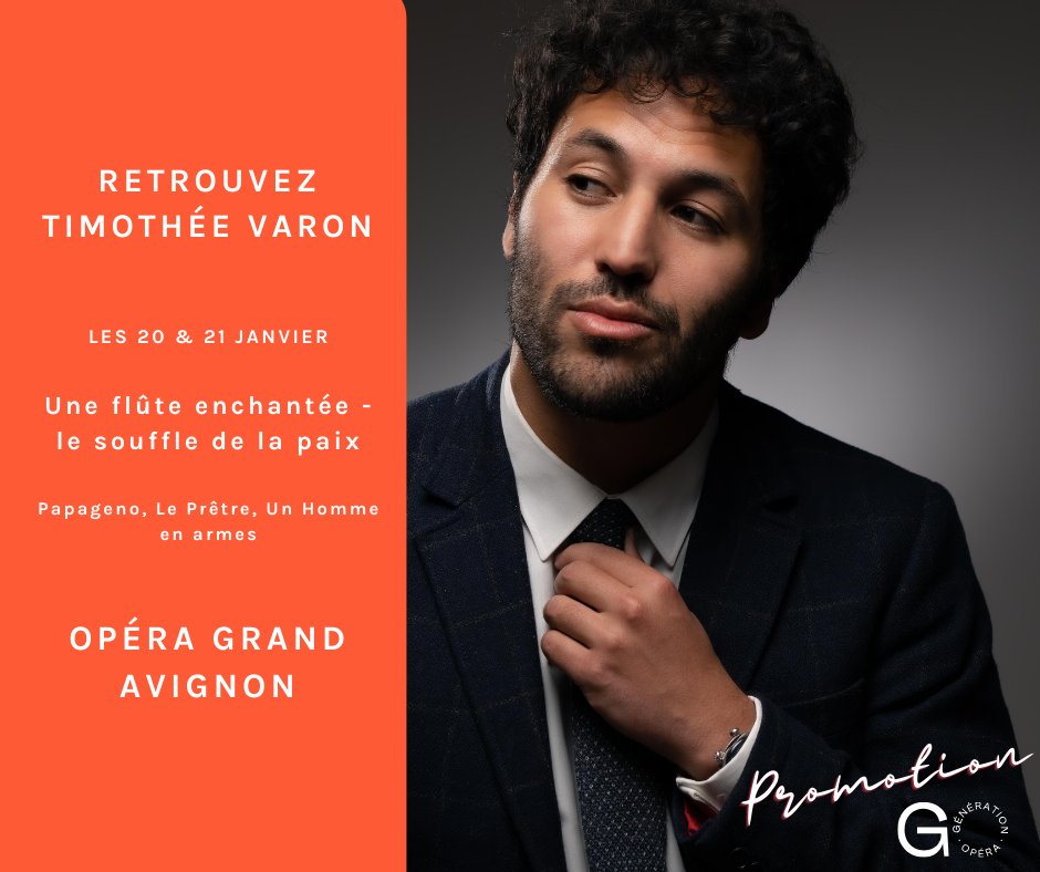 𝐑𝐎𝐌𝐎 𝐆𝐎 𝟐𝟎𝟐𝟑-𝟐𝟎𝟐𝟒]
Les 20 &amp; 21 janvier retrouvez Timothée Varon, baryton de la promotion GO 23-24 à l' Opéra Grand Avignon dans Une flûte enchantée - le souffle de la paix : Un opéra participatif en version française d'après La Flûte enchantée de Mozart.