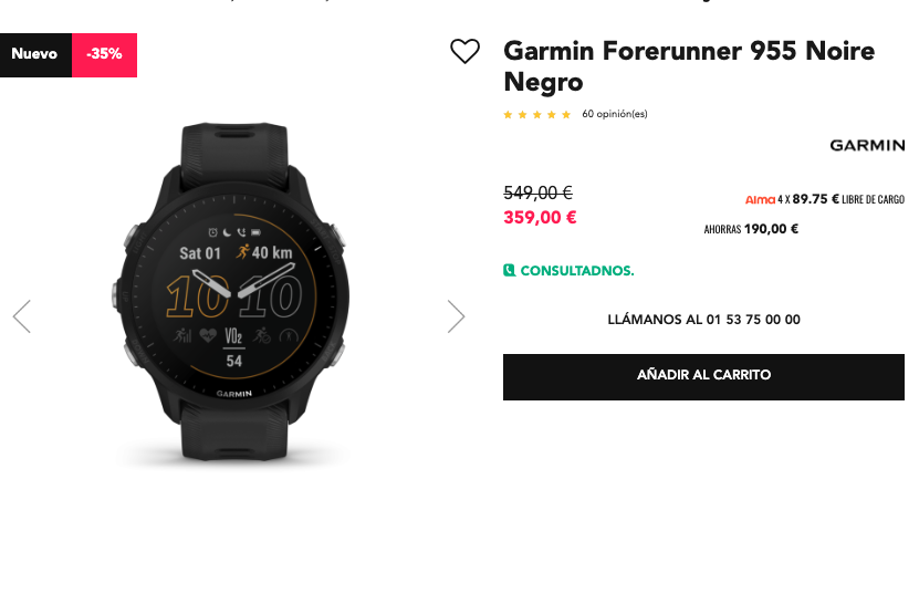 PreMarathon's tweet image. No es mala la oferta del Forerunner 955 en la web francesa Lepape: 359 € para un reloj gps multideporte con pantalla táctil de 1,3&quot; y mapas rutables. #notbad bit.ly/FR955_LEPAPE