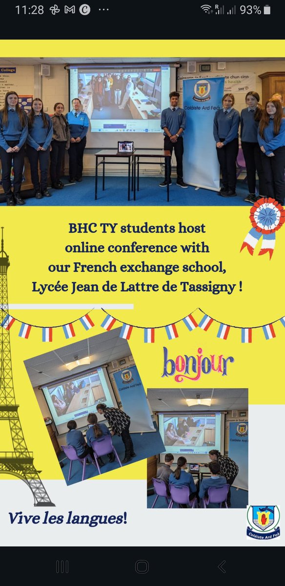 On Tuesday our TY students hosted an online conference with our French exchange school 👏🏻 🇫🇷 #ThinkLanguages #LanguagesConnect #ThinkGlobalOpportunities #ThinkUnderstandingDiversity #PPLI #BHCTY