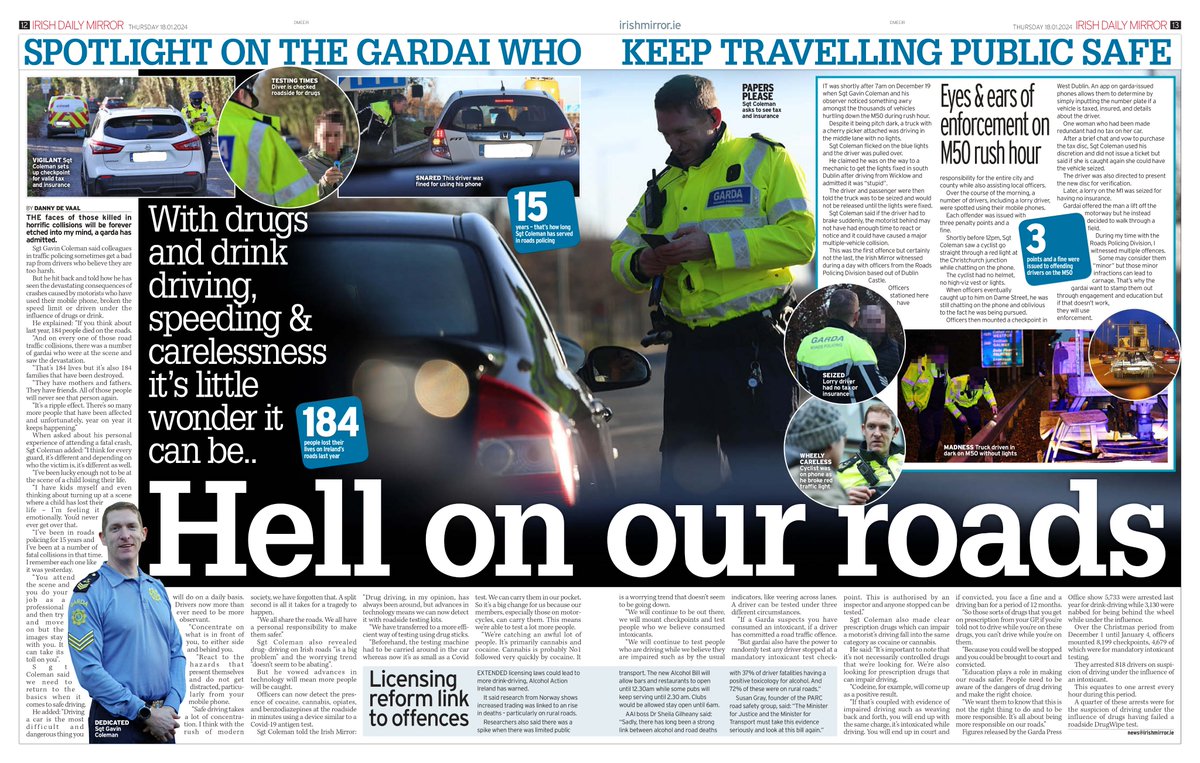 I joined officers from the Roads Policing Unit based out of Dublin Castle in December. One officer told me he will never forget the faces of road traffic victims and urged drivers to take more care. Full story in today's Irish Mirror or online here shorturl.at/qNO36