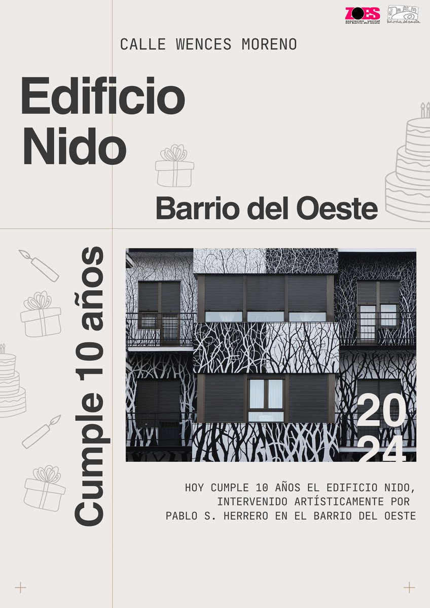 El pasado 12 de enero el Edificio Nido cumplió 10 años 🎂 Una  de las primeras intervenciones artísticas que tuvo lugar en el barrio del Oeste. De la mano de Pablo S. Herrero el edificio fue modificado para que floreciese le belleza en el barrio #EdificioNido #Mural #ArteUrbano