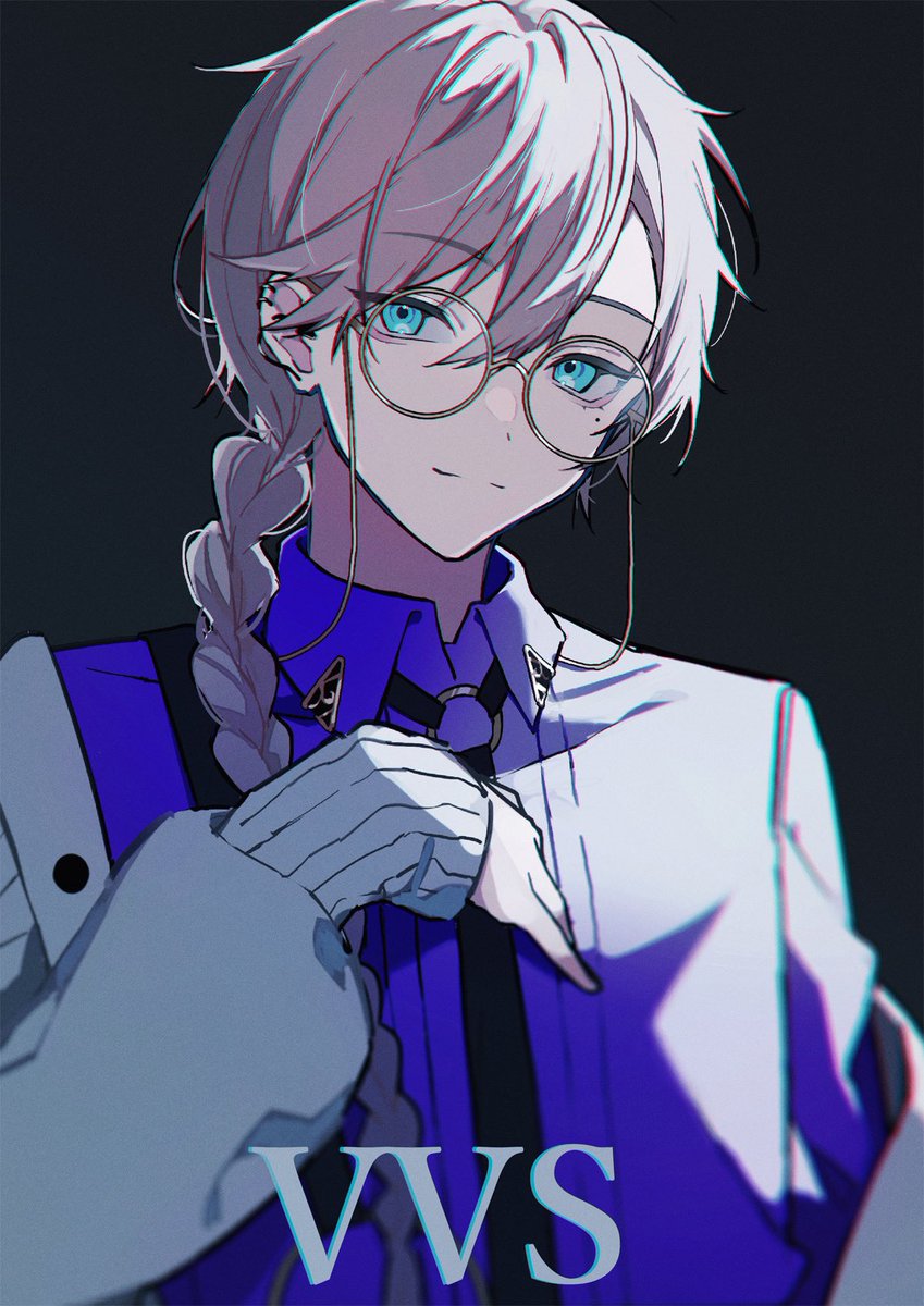 kanae (nijisanji) 1boy male focus solo glasses shirt blue eyes braid  illustration images