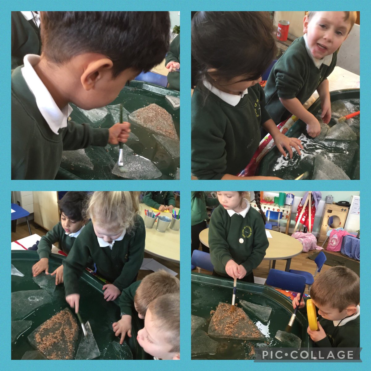 olvschool's tweet photo. Reception noticed a lot of ice in our garden this morning. We did an experiment to see what happened when we put salt, grit, hot/cold water onto the ice. It made it go from smooth to rough but it didn’t melt as the ice was so thick! @bcw_cat #OLVEYFS we will keep watching! https://t.co/QRn7jV0DkB