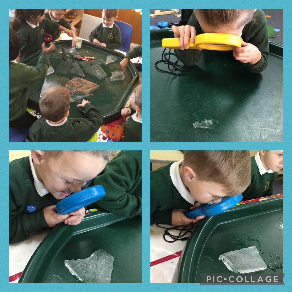 olvschool's tweet photo. Reception noticed a lot of ice in our garden this morning. We did an experiment to see what happened when we put salt, grit, hot/cold water onto the ice. It made it go from smooth to rough but it didn’t melt as the ice was so thick! @bcw_cat #OLVEYFS we will keep watching! https://t.co/QRn7jV0DkB