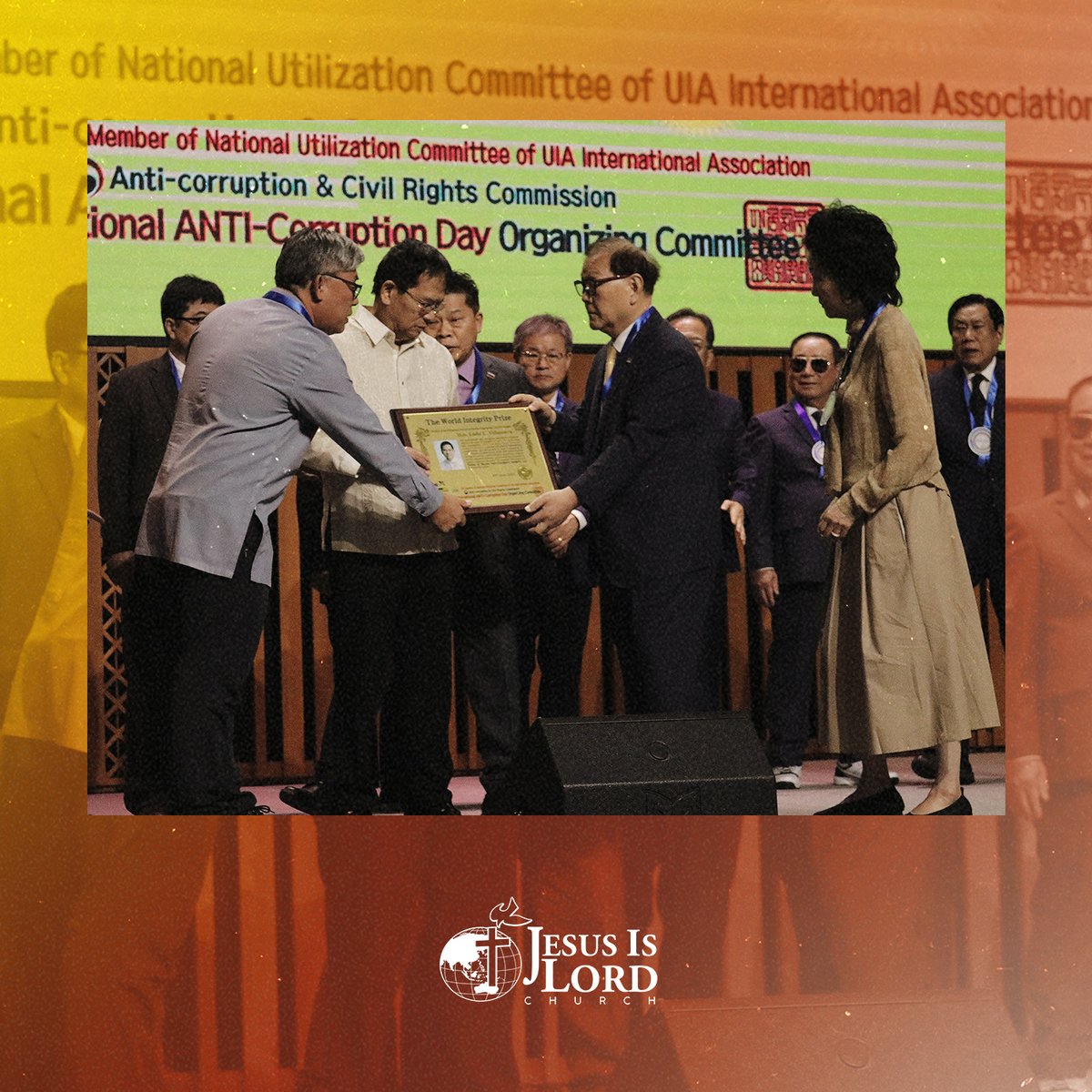 JILWorldwide's tweet photo. We congratulate our beloved President and Spiritual Director Bro. Eddie Villanueva for being recognized by South Korean anti-corruption organizations for his outstanding track record in fighting corruption and in promoting good governance and moral uprightness among public officials. To God be the glory!