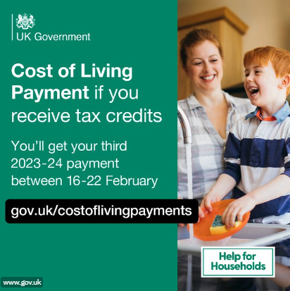 MoneyPensionsUK's tweet photo. You'll be paid the next #CostofLiving payment between 16-22 February if you receive tax credits and no other income-related benefits and are eligible. It will be paid automatically. #helpforhouseholds https://t.co/u20ttfZ0MO