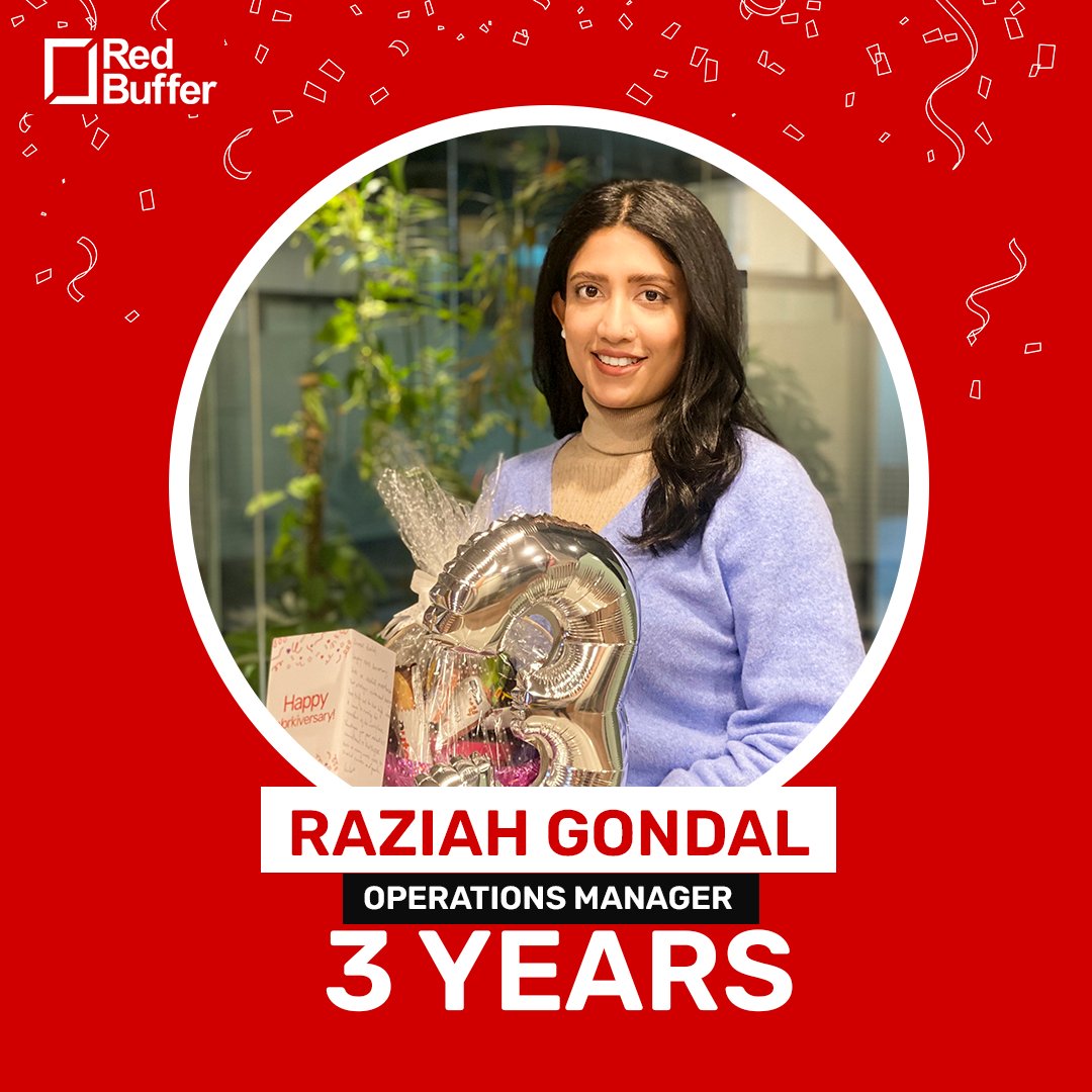 Happy work anniversary Raziah! 🎊

Thank you for your relentless commitment to Red Buffer.

Here's to many more years of shared success and growth 📈

#Workiversary #OperationalExcellence
