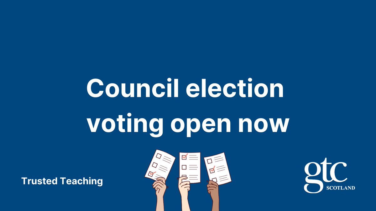 Voting has now opened for the GTC Scotland Council election. Our independent scrutineer, Civica, has sent emails with ballot information and instructions to enable registrants to vote. The closing date for receipt of online votes is 9 February 2024. secure.cesvotes.com/V3-2-0/gtcs23/…