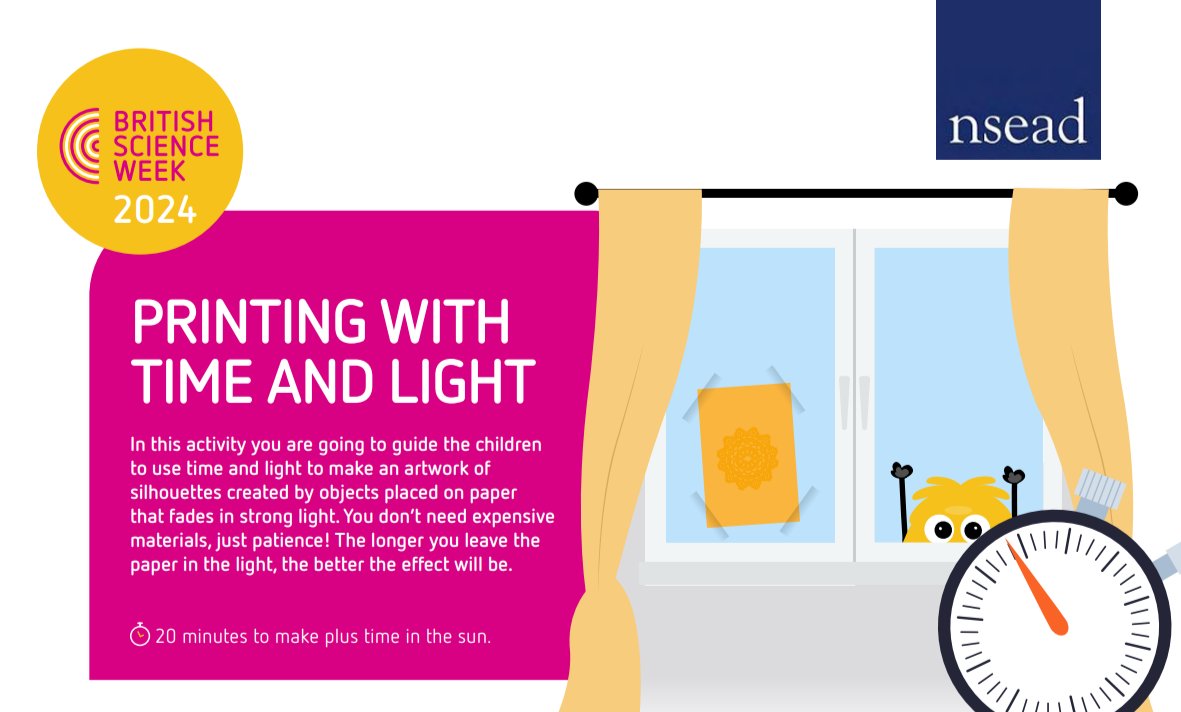 Small children love to get messy making art to take home 👩‍🎨. 

With 'Printing with light and time' in the #BSW24 Early Years activity pack, there's no paint or crayons, just paper, flat objects, sunshine &amp; patience 🌞!

Find it here: britishscienceweek.org/activity-packs/

Thanks <a href="/NSEAD1/">NSEAD</a>