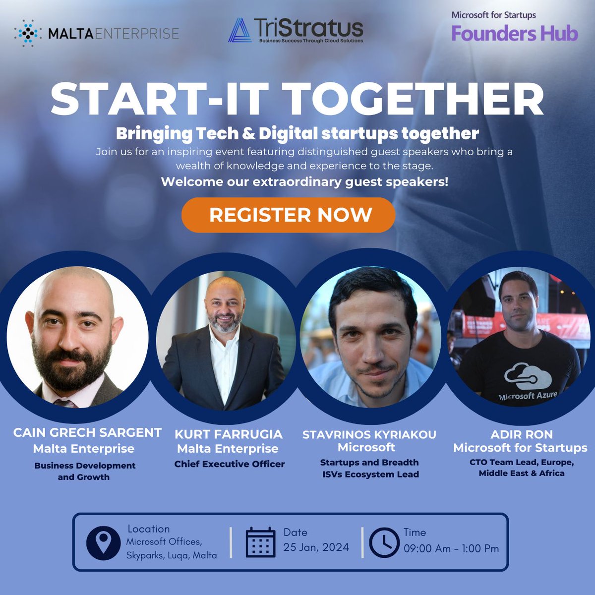maltaenterprise's tweet photo. Malta Enterprise alongside Microsoft and TriStratus present Start It Together, an event aimed at Tech Start Ups who are hungry for success!

Register Now: https://t.co/h34XHSi3O6 https://t.co/973vKo6wTC