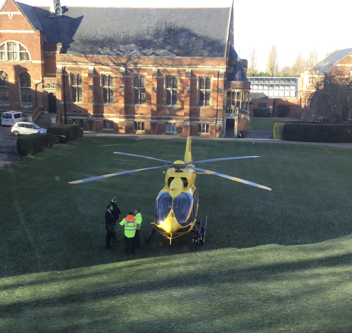 Impressive landing from @EastAngliAirAmb this morning. Crew off to save lives elsewhere, but we get to see the helicopter in action.