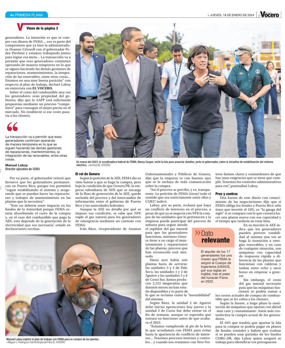 Evalúe Usted:

CONFIRMADA LA DENUNCIA QUE HICE A MEDIADOS DEL AÑO PASADO.

Los generadores para producir energía eléctrica alquilados por FEMA a la Empresa Weston Solution son propiedad de New Fortress Energy, la compañía dueña de Genera PR.

Esos generadores que se alquilaron