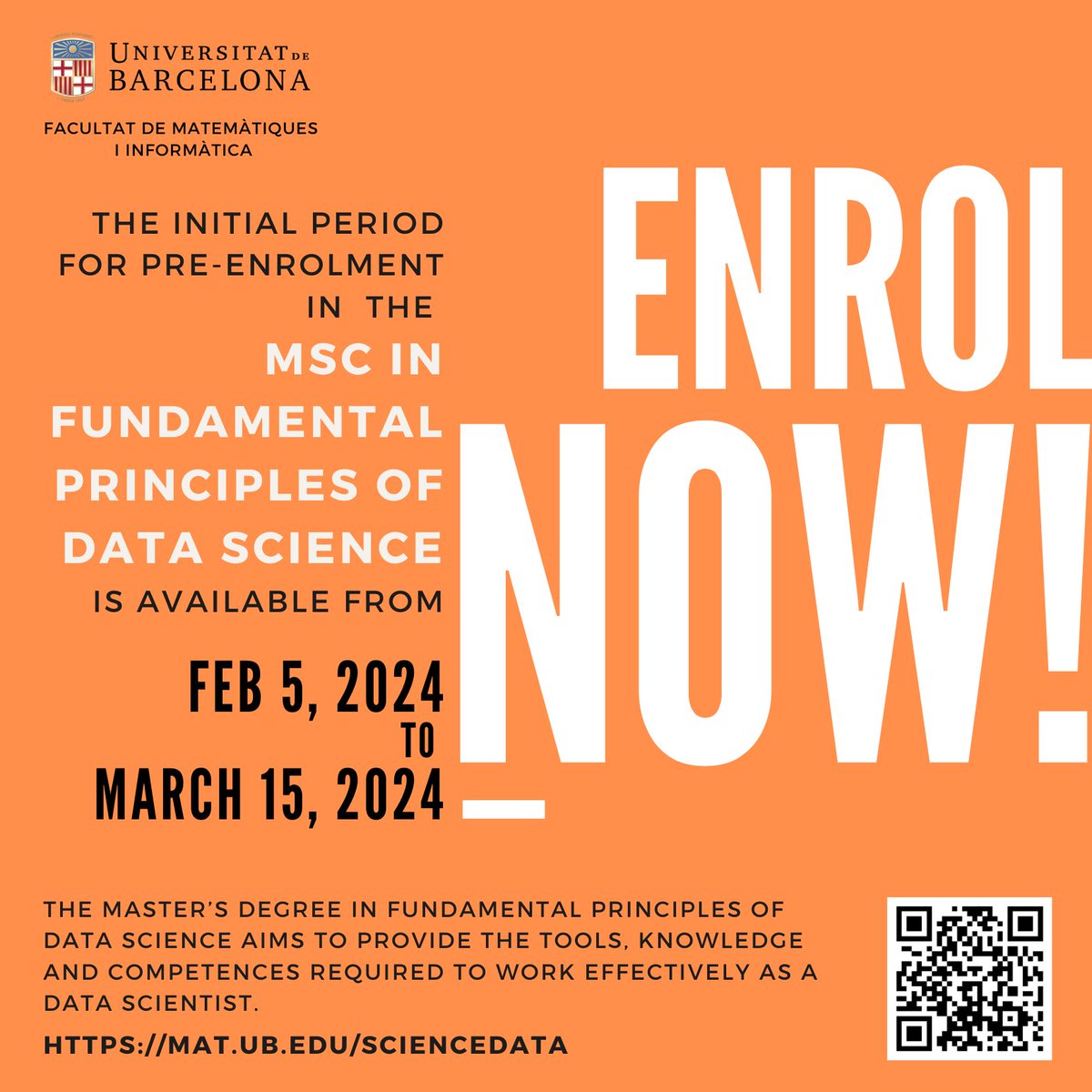 bitenmascarado's tweet photo. The MSc in Fundamental Principles of Data Science is recognized among the top 10 most popular MSc programs at the Universitat de Barcelona. Take advantage of this opportunity to study in the dynamic and beautiful Barcelona! #datascience https://t.co/0V86YX3RvK