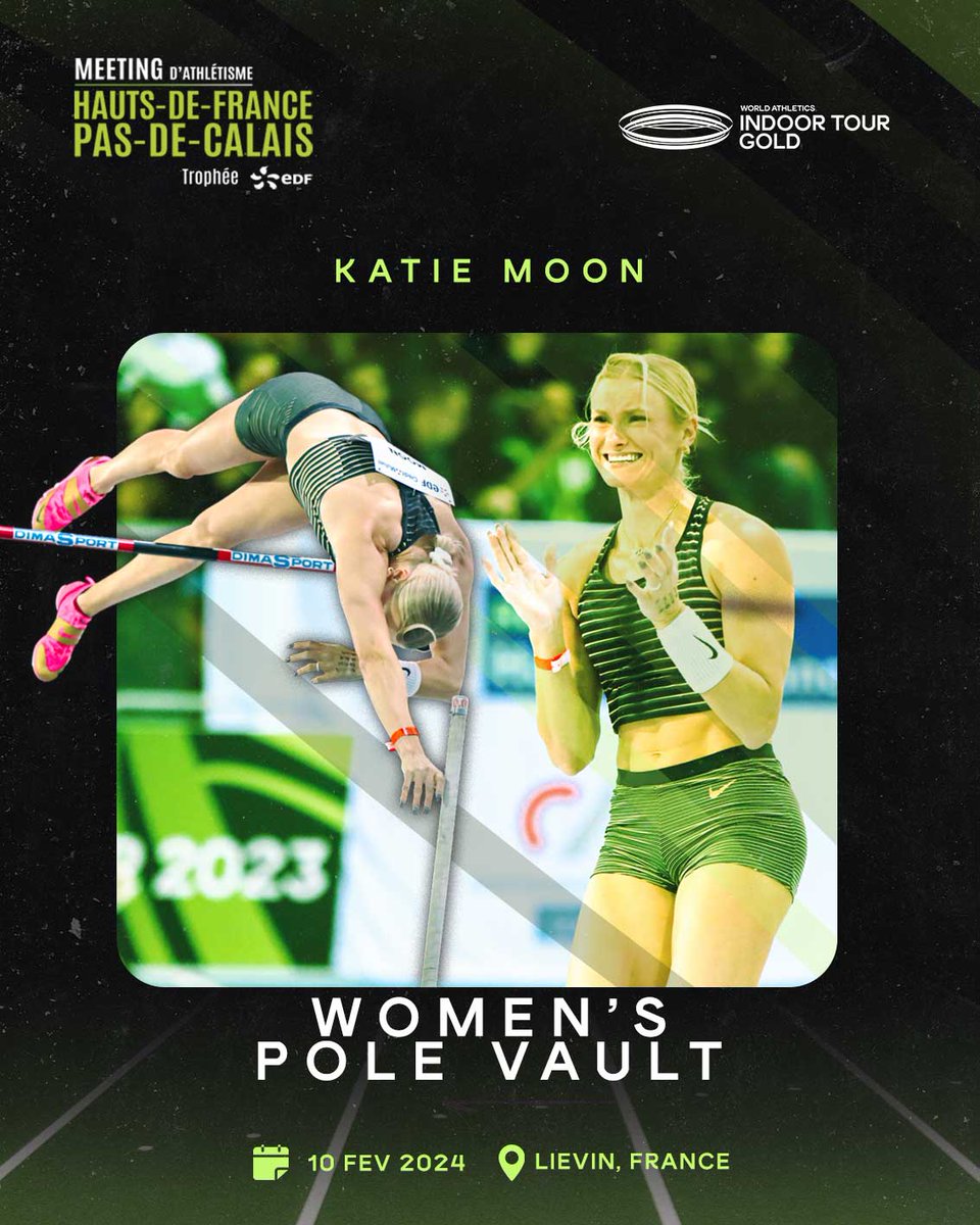 ⚡️ILS SERONT À LIÉVIN Honneur aux dames, avec la présence de l'américaine Katie MOON🇱🇷 à la perche 🥇Champ du🌍 2023 🥇Champ du🌍 2022 🥇Champ Olympique 2021 @WorldAthletics #WorldIndoorTour #gold✨ @hautsdefrance @LigueHDFA @ArenaLievin @pasdecalais62 @EDF_HDF @CreditMutuel_NE