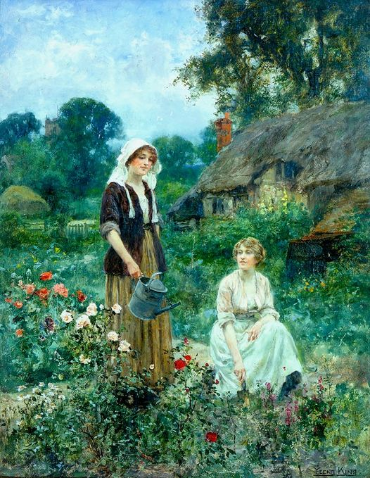 🎨” Watering the Roses ” Henry John Yeend King (1855-1924)