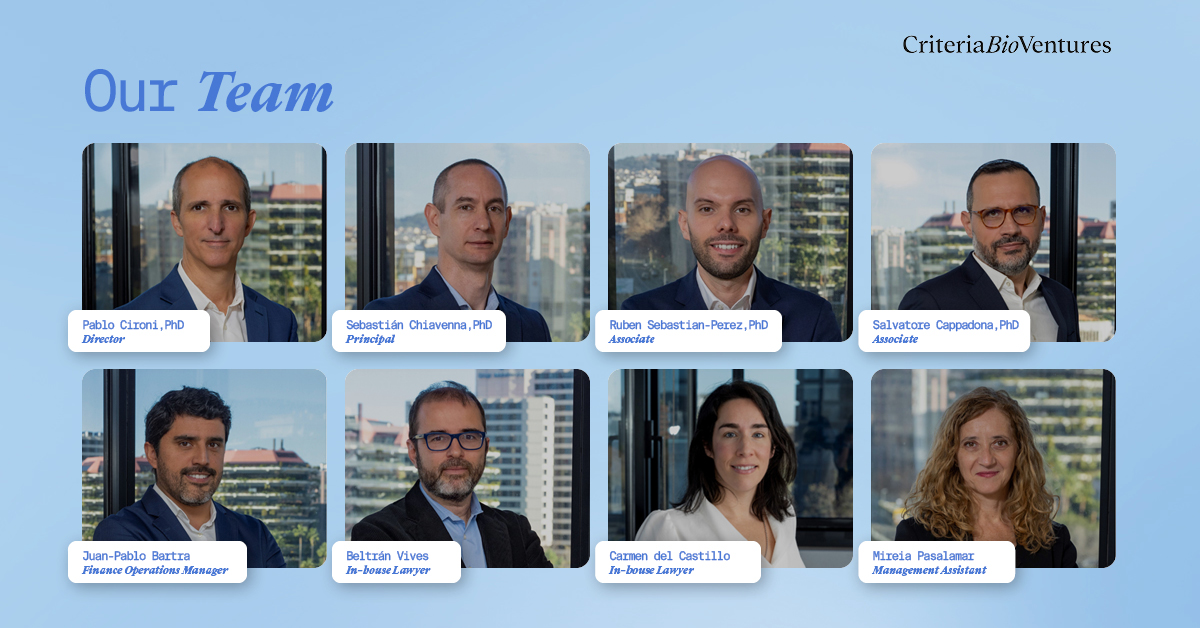 Caixa Capital Risc (@caixacr) on Twitter photo Meet the <a href="/CriteriaBioVC/">Criteria Bio Ventures</a> team! Stay informed about the latest news from our portfolio. Follow us on this new account for updates on our #biotech and #lifesciences investments and team activities!
<a href="/CriteriaBioVC/">Criteria Bio Ventures</a> web➡️ goo.su/N3bW2
#biotech #lifesciences #pharma Meet the <a href="/CriteriaBioVC/">Criteria Bio Ventures</a> team! Stay informed about the latest news from our portfolio. Follow us on this new account for updates on our #biotech and #lifesciences investments and team activities!
<a href="/CriteriaBioVC/">Criteria Bio Ventures</a> web➡️ goo.su/N3bW2
#biotech #lifesciences #pharma