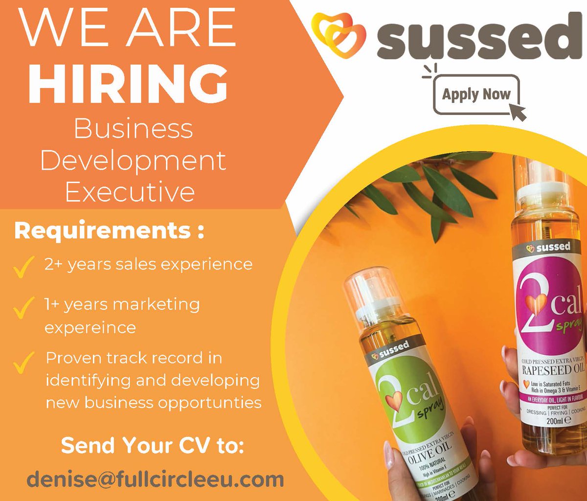 #HIRING: Business Development Executive
We are seeking to hire a Business Development Executive.
The candidate should be enthusiastic, passionate and hardworking with:
➡️ sales and marketing experience.
Send CV to denise@fullcircleeu.com
#sales #salesjob #Marketing #jobfairy