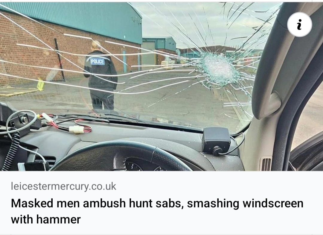 The local press reporting on the criminal Cottesmore hunt thugs smashing our windscreen last Saturday. 
Read all about it here - leicestermercury.co.uk/news/local-new…

This is the face of the Cottesmore Hunt in 2024. 
#foxhunting #cottesmorehunt