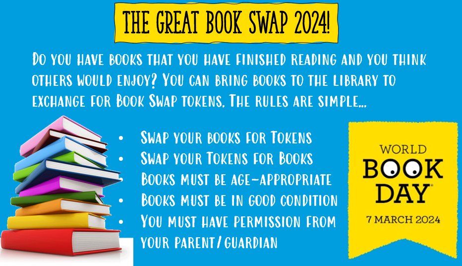 Here at LHS we are excited to start preparing for World Book Day 2024 by kicking off our Great Book Swap! If you have any books that you enjoyed reading but are finished with, we would love to have them for our WBD book swap event 📚↔️🎟️✨