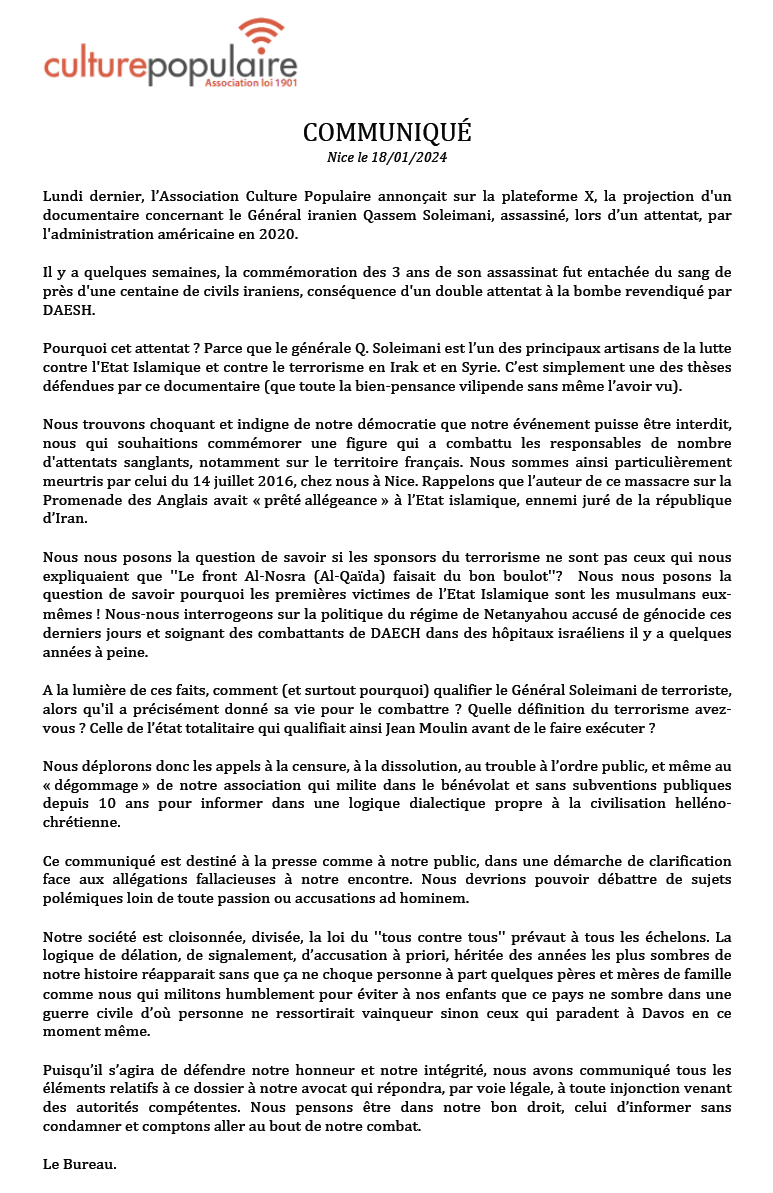 cultpop06's tweet photo. Voici notre communiqué à propos des vives polémiques, insultes et menaces qui se sont abattues sur nous ces dernières 48h. https://t.co/5z5Kq6brb1