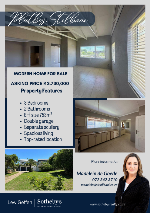 SStilbaai's tweet photo. Stilbaai I R 3 730 000 I Madelein 072 342 3710
Spacious 3 bedroom home set on an expansive stand for sale. 
Loads of privacy!
#stilbaai #property #realestate #homeforsale #coastalliving https://t.co/jMM2BXN5Qv
