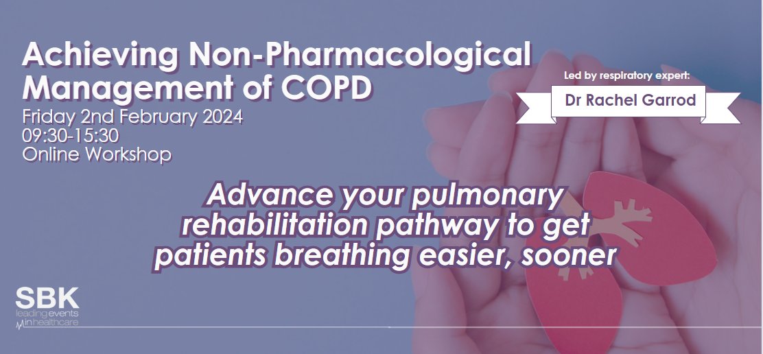 SBK Healthcare (@sbkhealthcare) on Twitter photo Achieving Non-Pharmacological Management of COPD🫁
Join your respiratory peers online this February to benefit from concise, up-to-date teaching on COPD from expert workshop leader: <a href="/rachhagan/">rachel garrod</a> ✨
View all the details here>> sbk-healthcare.co.uk/events/achievi…
#COPD #Respiratory #NHS #CPD Achieving Non-Pharmacological Management of COPD🫁
Join your respiratory peers online this February to benefit from concise, up-to-date teaching on COPD from expert workshop leader: <a href="/rachhagan/">rachel garrod</a> ✨
View all the details here>> sbk-healthcare.co.uk/events/achievi…
#COPD #Respiratory #NHS #CPD