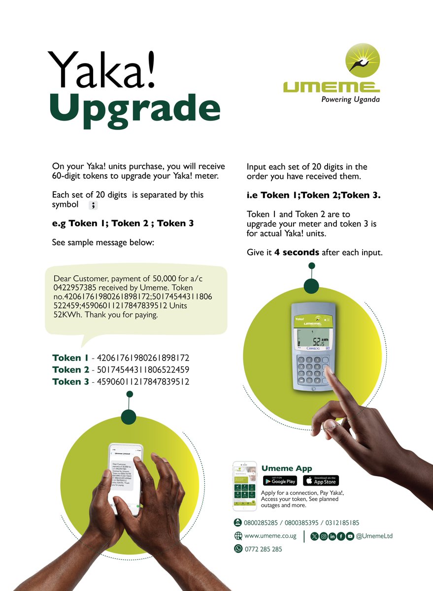 Yaka Upgrade! ............................. Customers will be informed when their meter has been scheduled for the upgrade and an SMS will be sent to that effect. #UmemeAtService #PoweringUganda