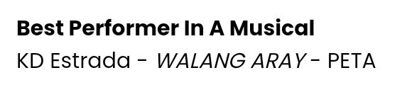 deiffident's tweet photo. here comes the fruit of our laborβkd's first win for 2024. π₯Ή
congratulations, @kdestrada_ π you deserve this & you deserve more!
congratulations to everyone! y'all did great!
KD BROADWAYWORLD WIN #BestPerformerInAMusical
#BroadwayWorldPhilippines
#KDEstrada https://t.co/Hf3YFfl56p