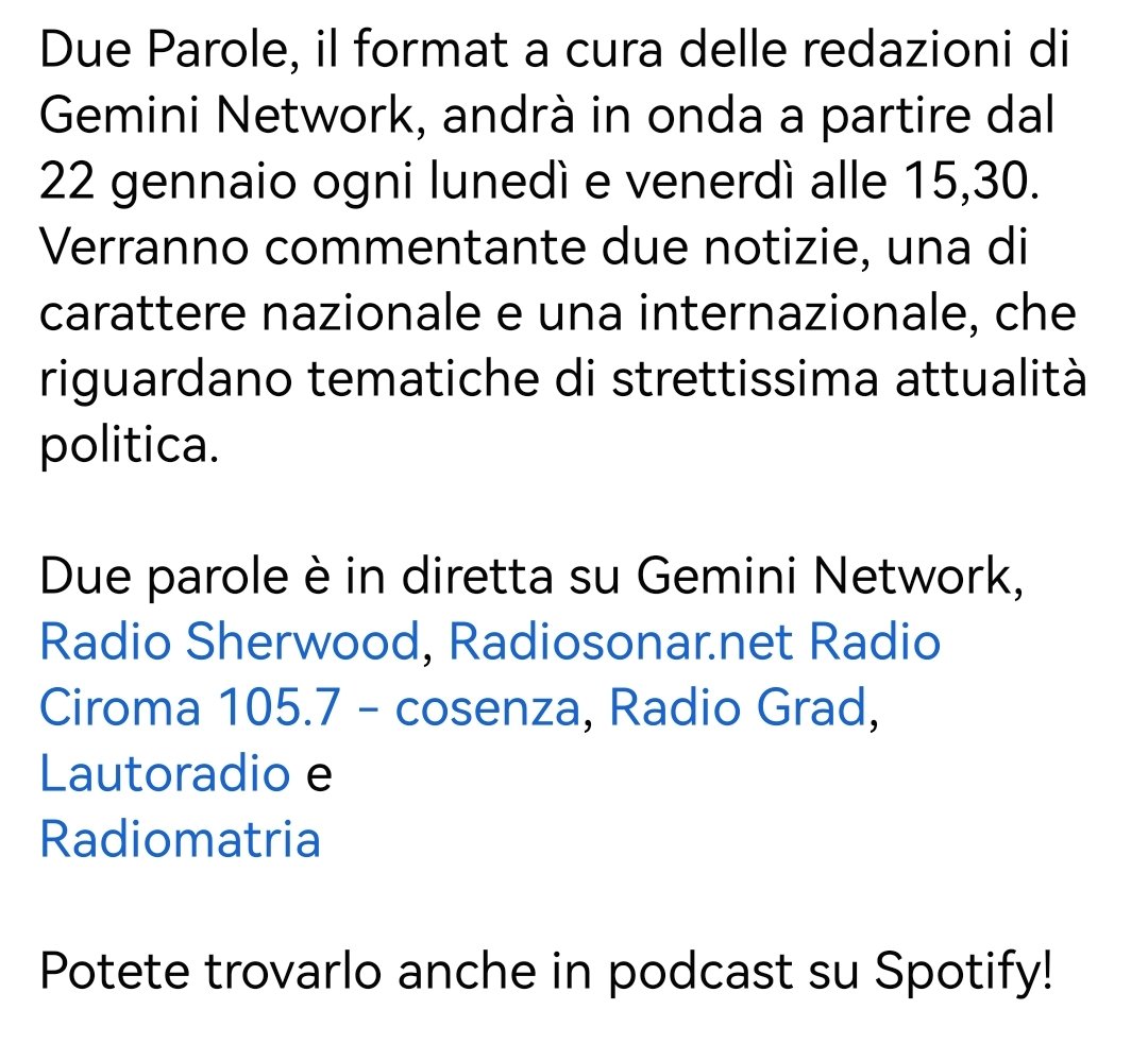 gemininetwork.it In un mondo sempre di fretta in cui è difficile prestare attenzione e restare “sul pezzo” su ogni cosa che accade c’è bisogno anche di un’informazione “slow”. #gemininetwork #gemininetworkradioindipendenti #radioindipendenti #informazionepolitica