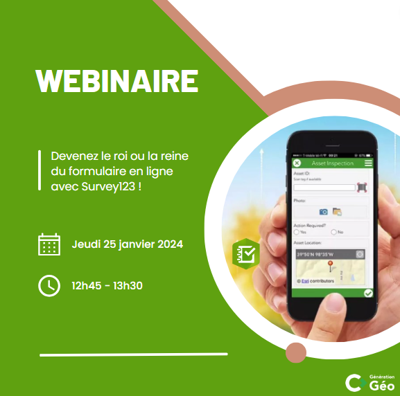 📢 Ne ratez pas le 1er webinaire de l'année Génération Géo !

👑 Au programme, comment devenir le roi ou la reine du formulaire en ligne avec <a href="/ArcGISSurvey123/">ArcGIS Survey123</a> !👉
generation-geo.fr/events/83f2413…

ℹ Pas encore inscrit à Génération Géo ? generation-geo.fr/content/regist…

<a href="/Esri_France/">Esri France</a>